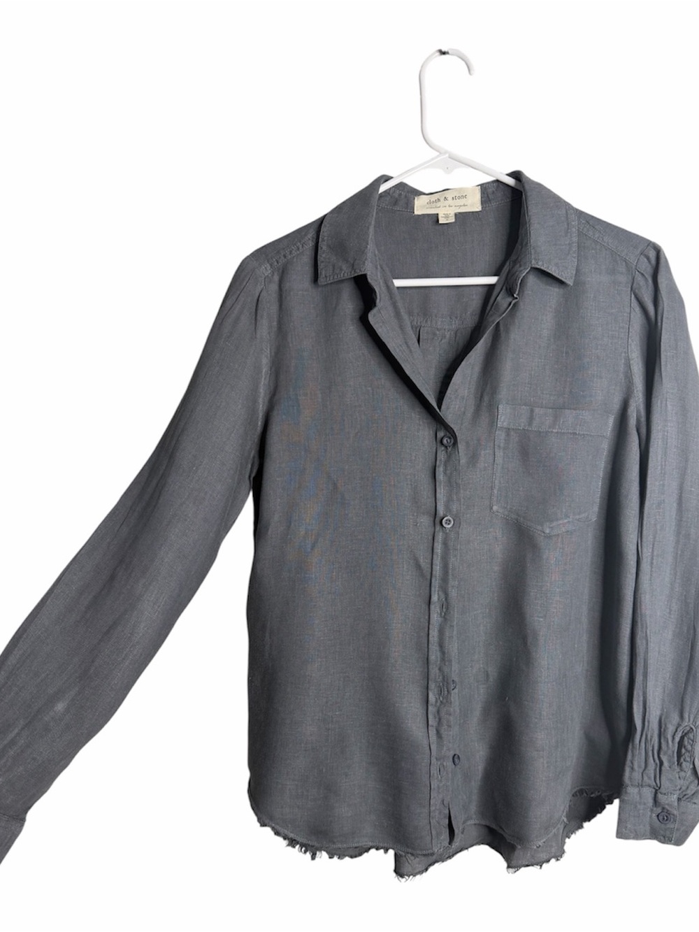 Cloth & Stone Anthropologie Hi/Lo Frayed Back Seam Gray Linen Small Minimalist